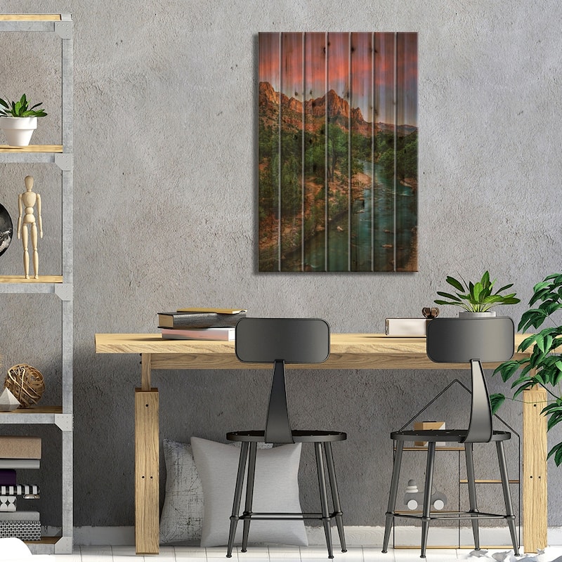 Utah Zion National Park Hike Sunset V Print On Wood by Alex G Perez - Multi-Color