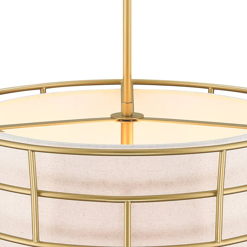 Aria Falls 60 Watt 3-Light Golden Mist Drum Pendant with Fabric Shade and Metal Outer Cage - 9.25