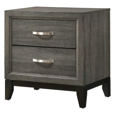 Gray Foil 2 Drawer 16 in. W Nightstand with Sturdy Hardware and Ample Storage