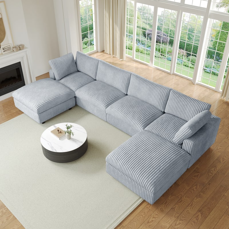 Soft Plush Upholstered Modular Sectional Sofa U-shaped Down Filled Living Room Couch-5 Seaters/6 Seaters - Grey