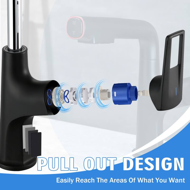 Anmytek Pull-Down Vessel Faucet - Single Hole, Lift Spout & Dual Spray, Matte Black