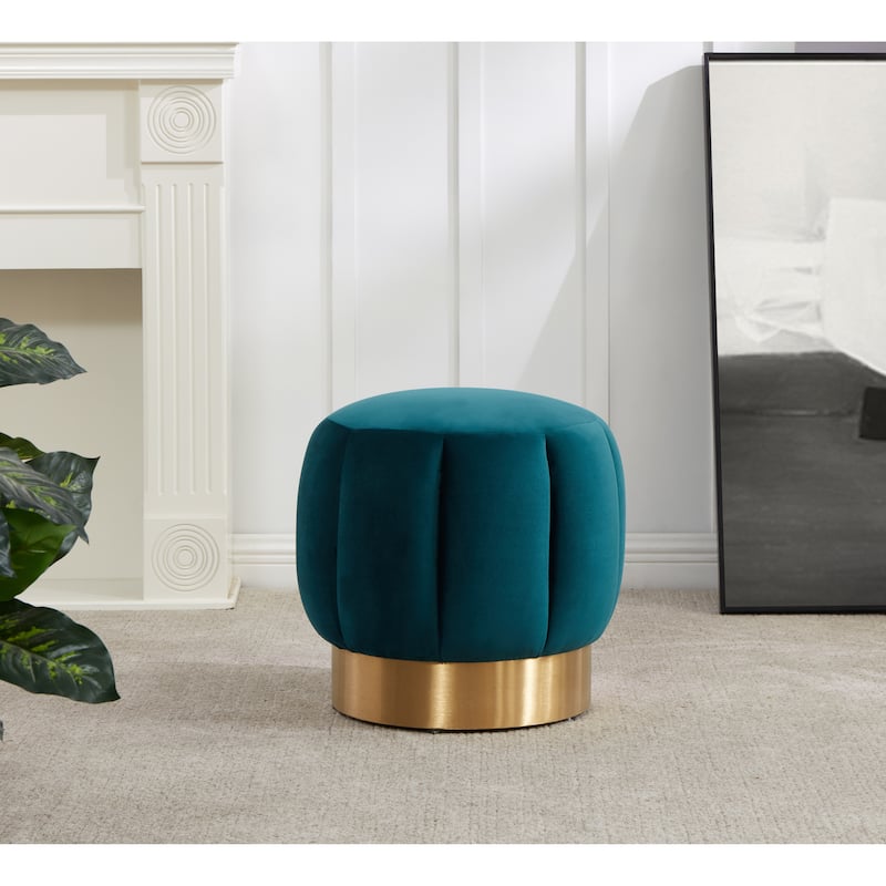 SAFAVIEH Couture Altje Channel Tufted Ottoman - 18.9" W x 18.9" L x 18.5" H - 19Wx19Dx19H - Petrol