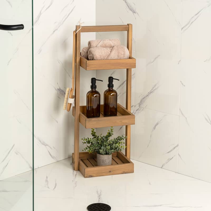 30"Rustic 3-Tier Acacia Wood Freestanding Bathroom Shower Caddy