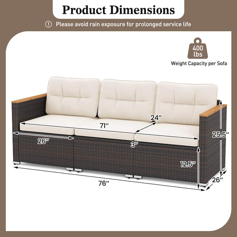 Costway 3-Seat Patio Couch Sofa PE Rattan Wicker Outdoor Loveseat - See Details