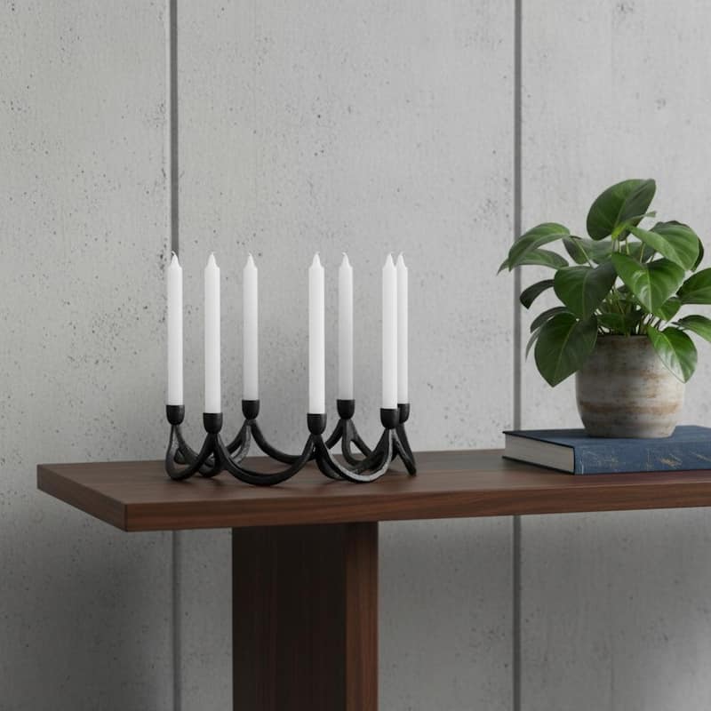 4" Black Abstract Metal Tabletop Candelabra Candle Holder - Black