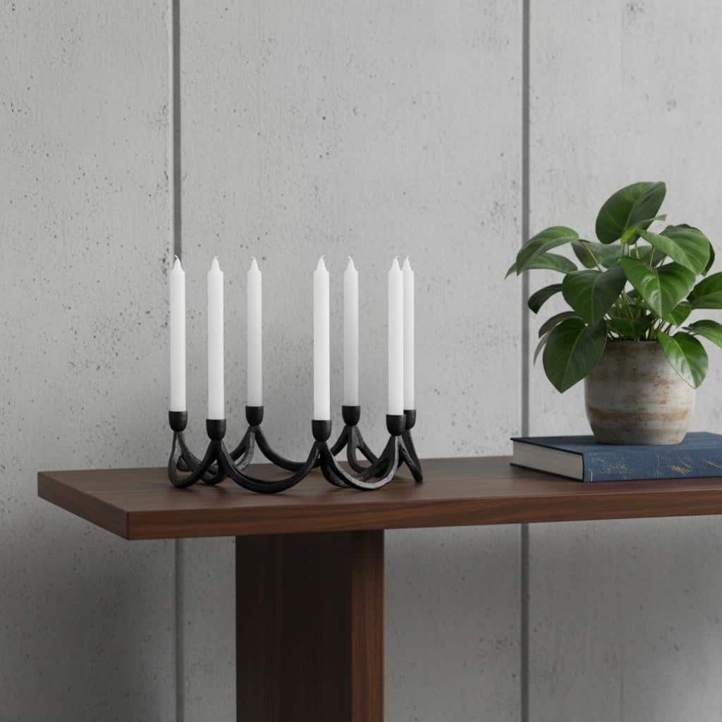 4" Black Abstract Metal Tabletop Candelabra Candle Holder