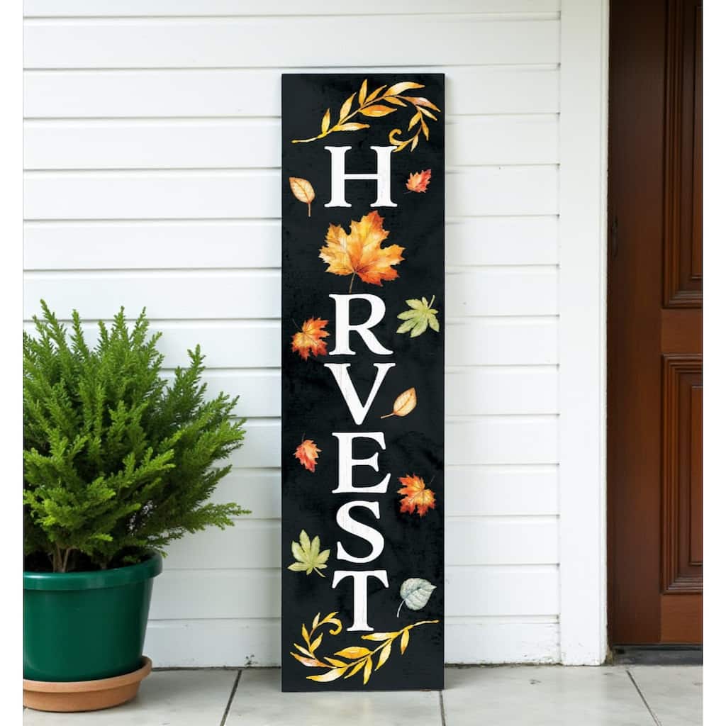 HomeRoots 36" Black And Orange Solid Wood Harvest Leaves Porch Sign