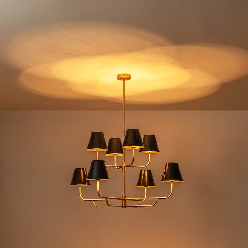 8-Light Mid-Century Modern Gold Linear Sputnik Tapered Large Chandelier for Dining Room