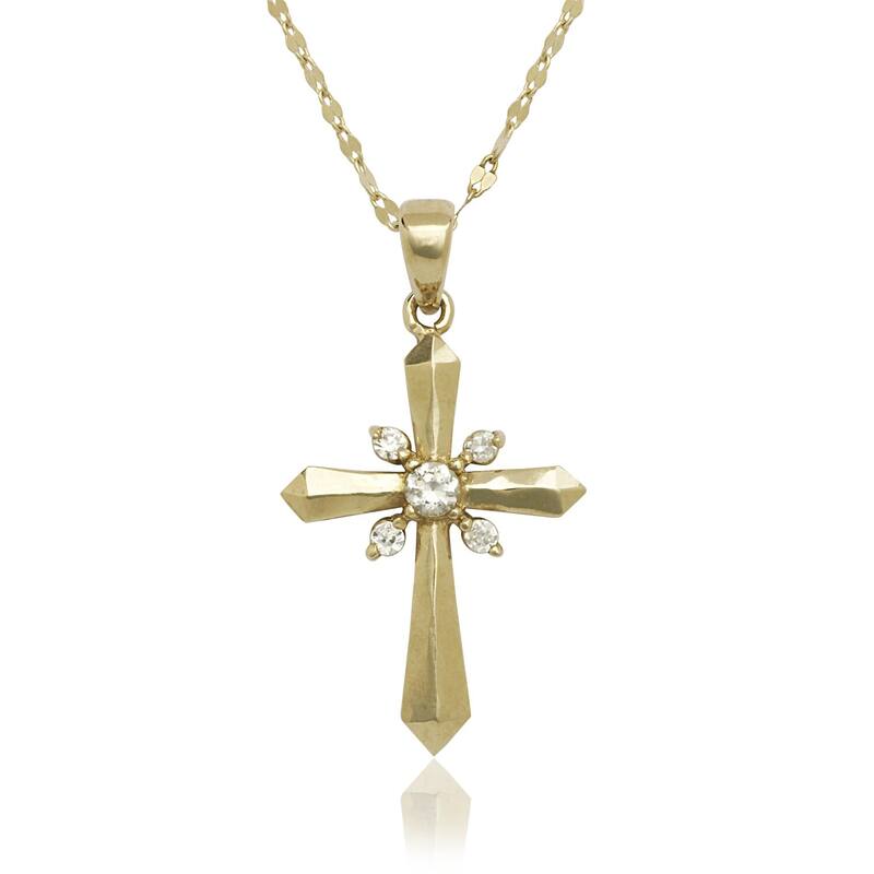 Curata 14K Gold 18" Cubic Zirconia Natal Cross Necklace