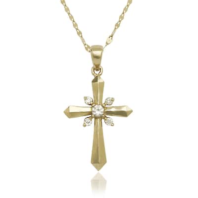 Curata 14K Gold 18" Cubic Zirconia Natal Cross Necklace