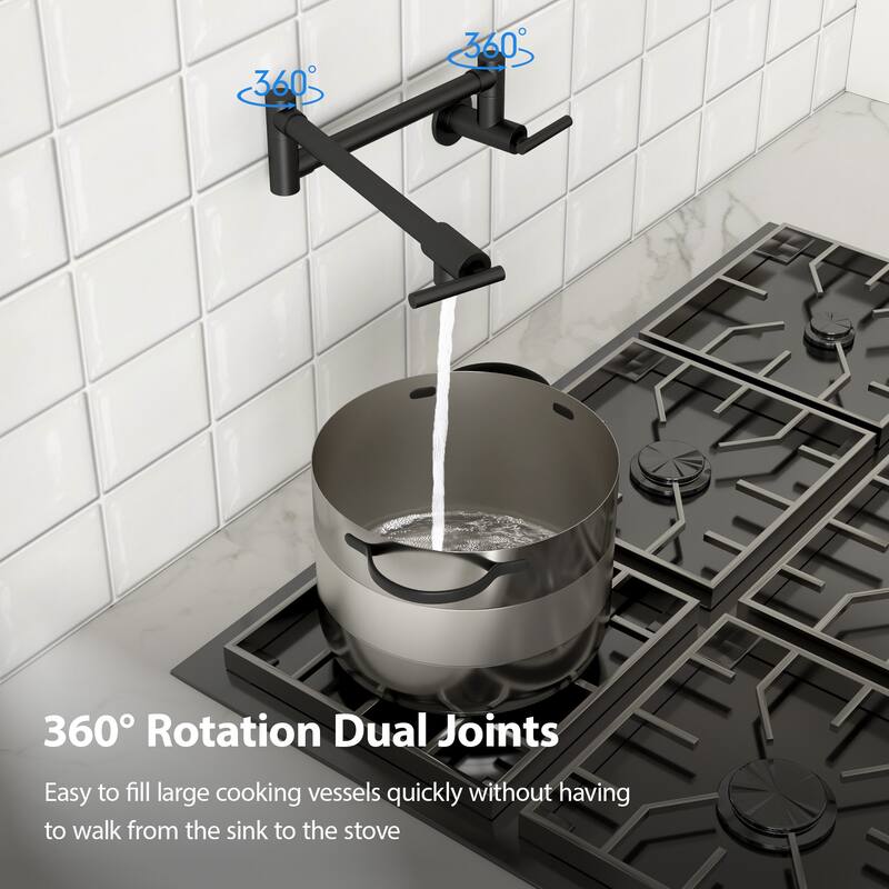 Lordear Wall Mount Brassmetal Pot Filler Faucet with Single Hole 360 Degree Rotation Dual Joints