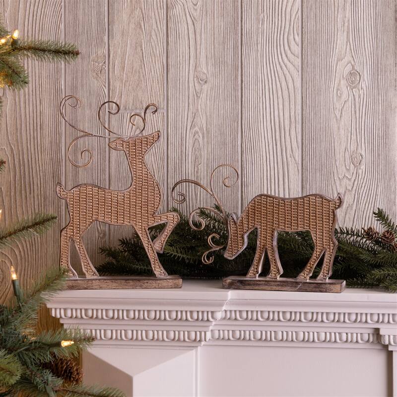 Decorative Deer Silhouette Set of 2 Brown Polyresin Rustic Woodland Style Holiday Accents - 8.25”L x 2”W x 11.75”H