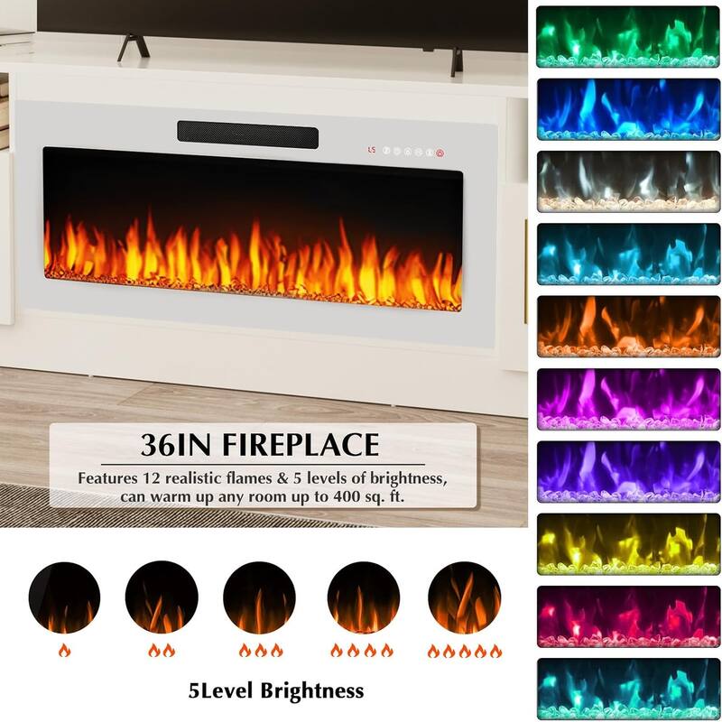 Bossin 70" Fireplace TV Stand with 36" Electric Fireplace, TV Stand for TVs Up to 80", 16 Colors LED Lights/Entertainment Center