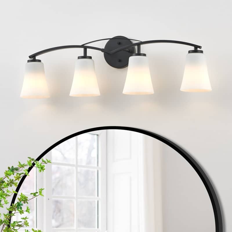 KAWOTI 3/4/5 Lights Dimmable Modern Bathroom Vanity Light with Opal Glass