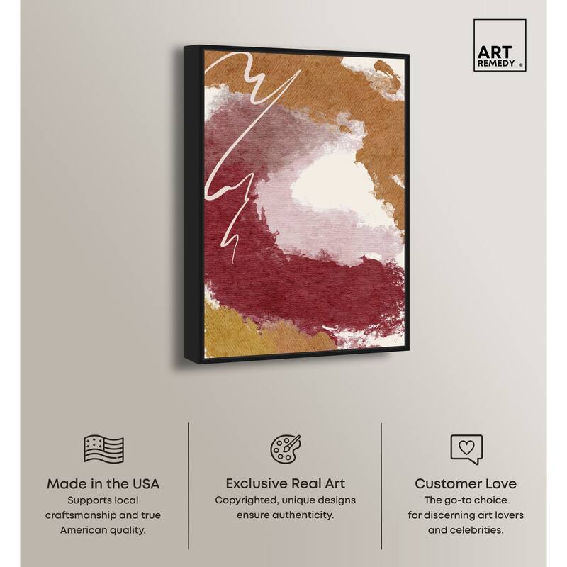 Art Remedy Burgundy And Cork Framed Boho Abstract 1 Piece Canvas Wall Art