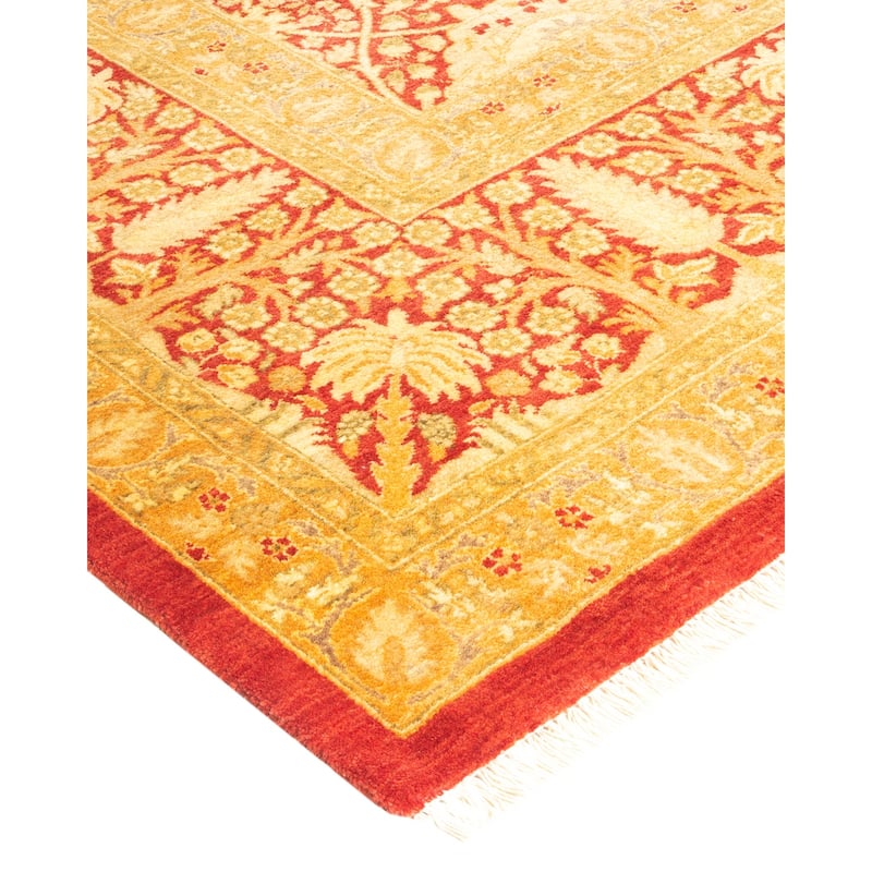 Overton Handknotted Wool Traditional Oriental Orange Area Rug - 8' x 10'