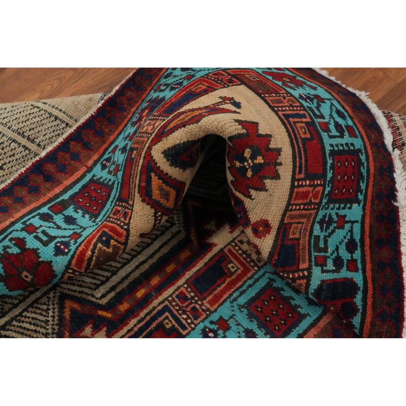 Hand Knotted Oriental 100% Wool Carpet Traditional Tribal Beige & Ivories Ardebil Runner Rug - 11' 11'' X 3' 3''