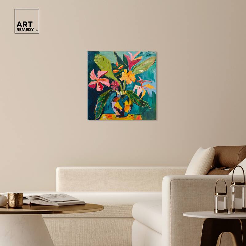Art Remedy Vase Of Bright Tropical Flowers Ii Gallery Wrapped Flowers In Vase Paintings