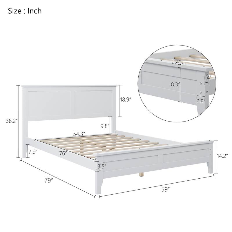 Modern White Solid Wood Platform Bed