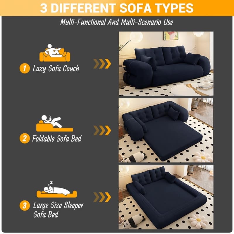 78.7" Multi-Functional Foldable Sofa Bed, 3-in-1 Teddy Fabric Foam Sleeper Couch for Relaxation and Seating