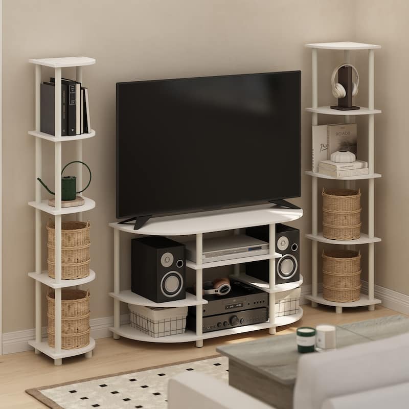 5 Tiers Wood Household Shelving Unit in White (11.6 in. W x 57.7 in. H x 11.6 in. D), Set of 2