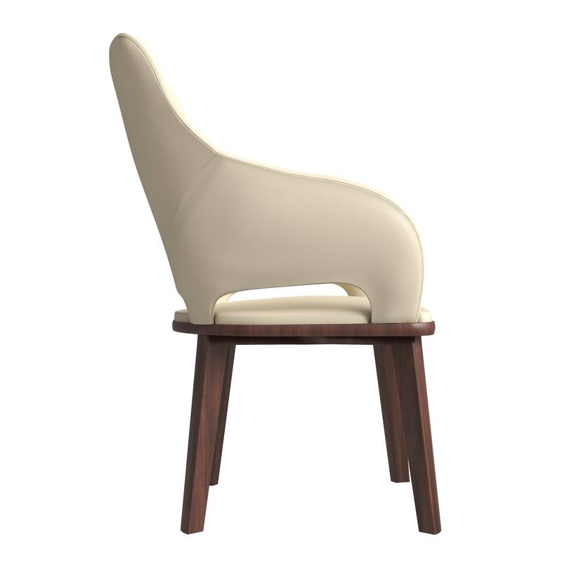 LeisureMod Vivara Leather Upholstered Dining Chair with Padded Seat - Mid-Century Arm Chair for Home Office Bar & Kitchen