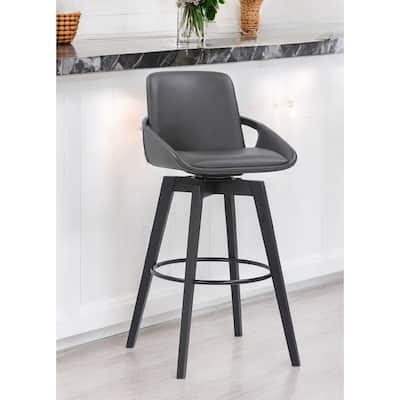 HomeRoots 31" Gray and Black Fabric and Iron Bar Height Swivel Bar Chair