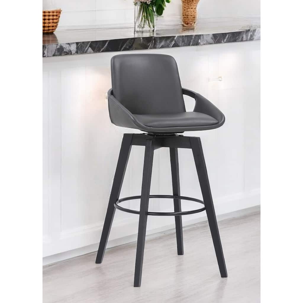 HomeRoots 31" Gray and Black Fabric and Iron Bar Height Swivel Bar Chair