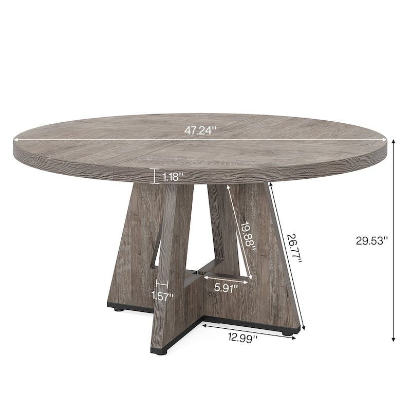 Round Dining Table for 4, 47 Inch Farmhouse Kitchen Table Small Dinner Table