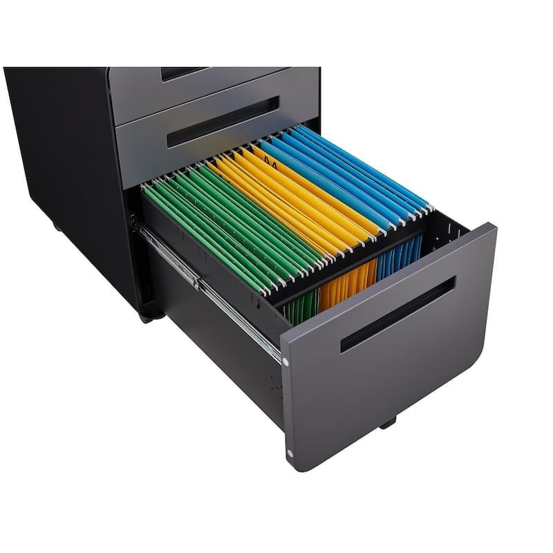 Anmytek 3 Drawer Mobile Filing Cabinet Cold Rolled Steel Anti Tilt 5 Wheel Modern Simple Style