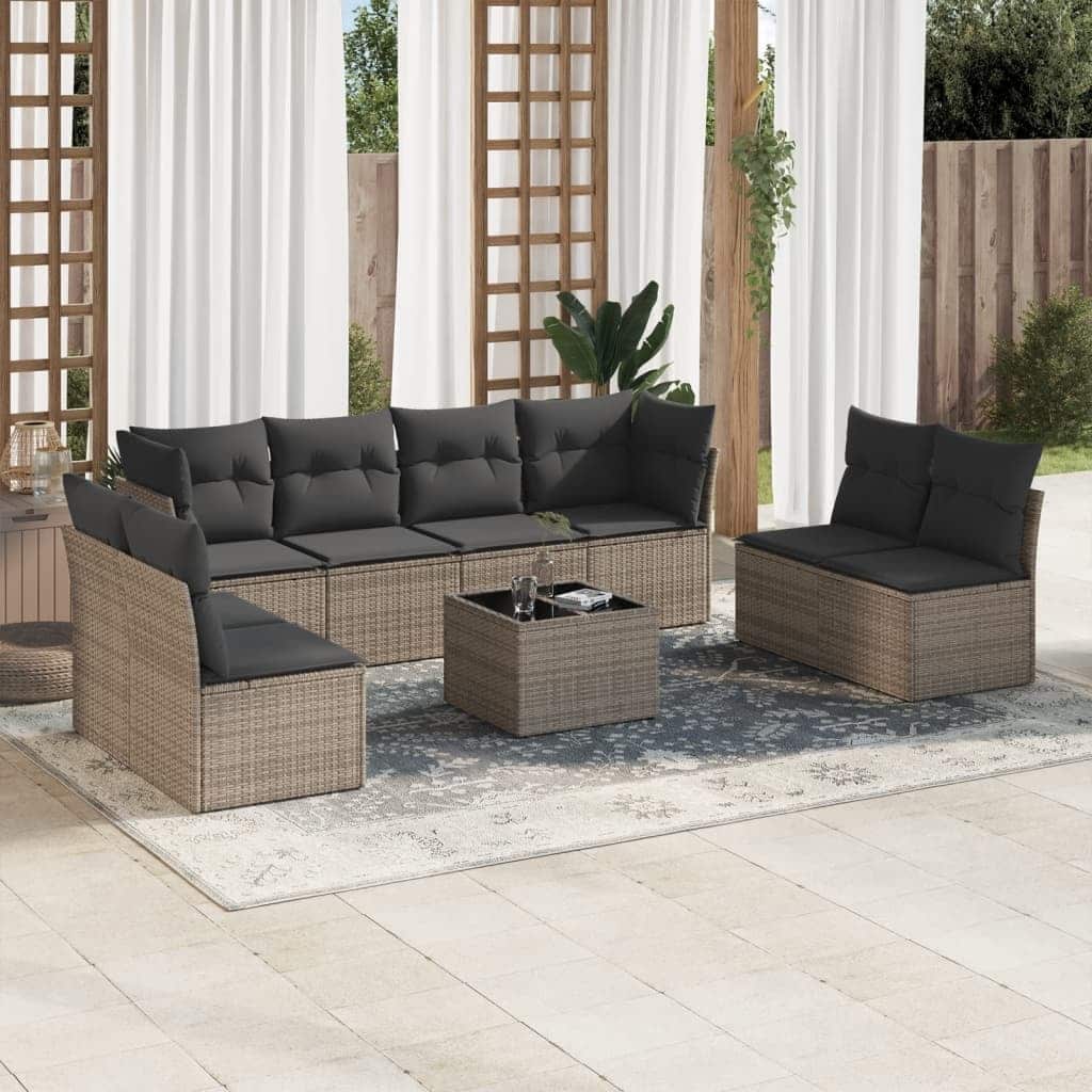 vidaXL Garden Sofa Set Grey PE Rattan, Polyester, Foam, Cotton Fiber Large - 21.7 x 21.7 x 14.6