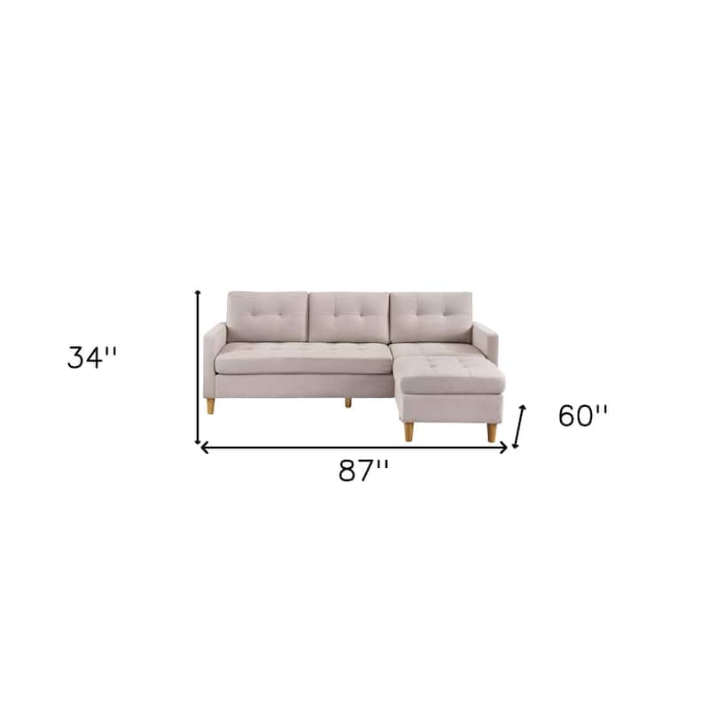 HomeRoots 87" Beige Polyester Blend Sofa With Ottoman With Natural Legs - 87