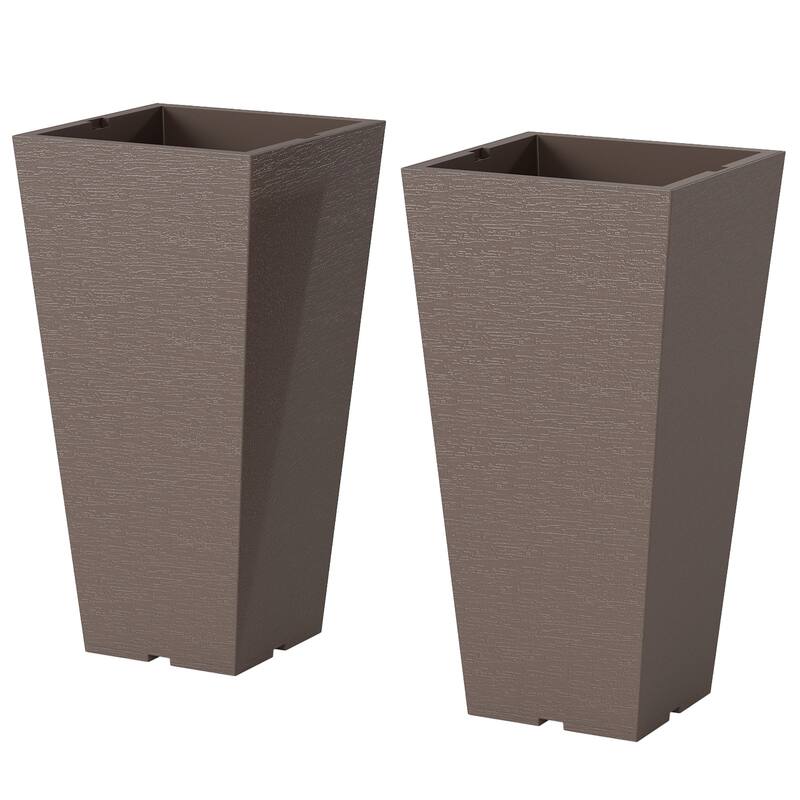 Outsunny 23 Inch Tall Planters for Outdoor Plants, Set of 2,Weather and UV Resistant Stackable Tapered Large Planters