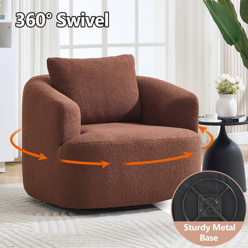 Swivel Round Sofa Chaise, Upholstered Sofa Chair with One Soft Pillow, Single Sofa with Adjustable Pillow - Brown