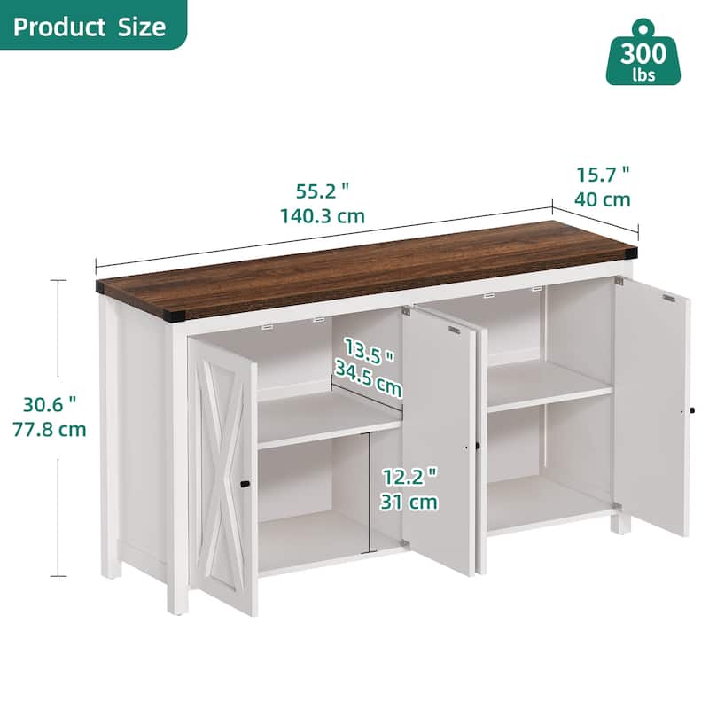 Moasis 55-inch Farmhouse Four-Door Buffet Cabinet Storage Kitchen Sideboard Buffet Table