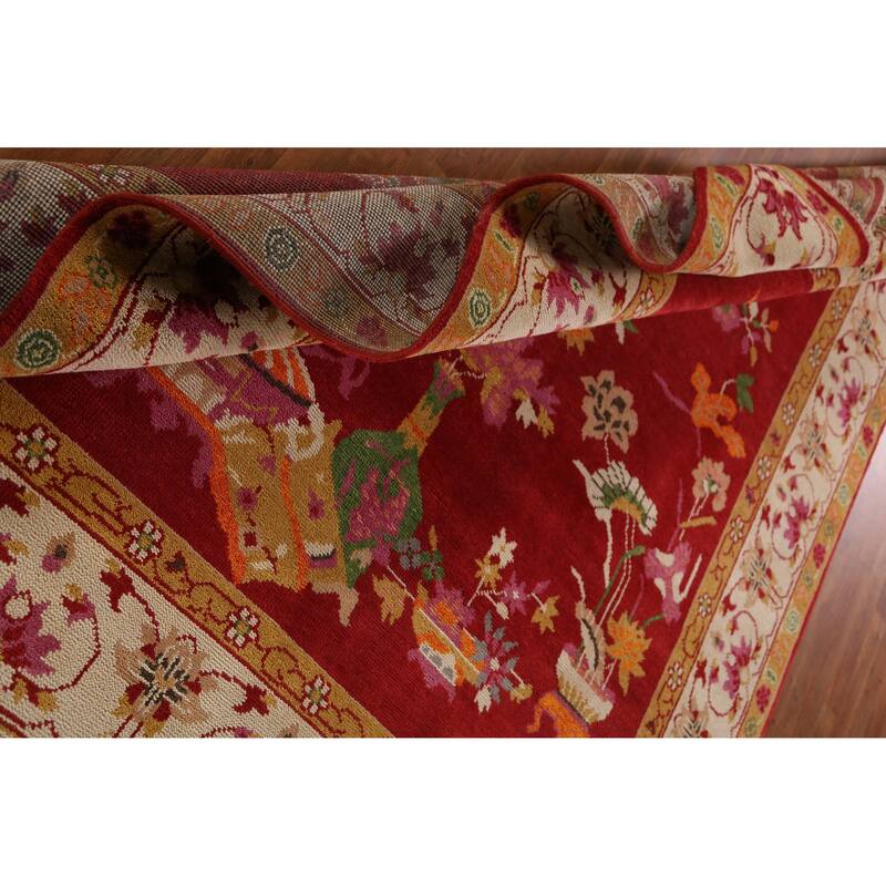 Red Floral Heriz Serapi Indian Area Rug Handmade Wool Carpet - 7'10" x 9'9"