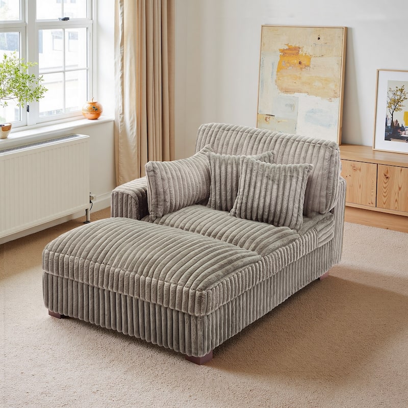 Modern Indoor Chaise Lounge Couch with Pillows - Light Brown - Right Facing