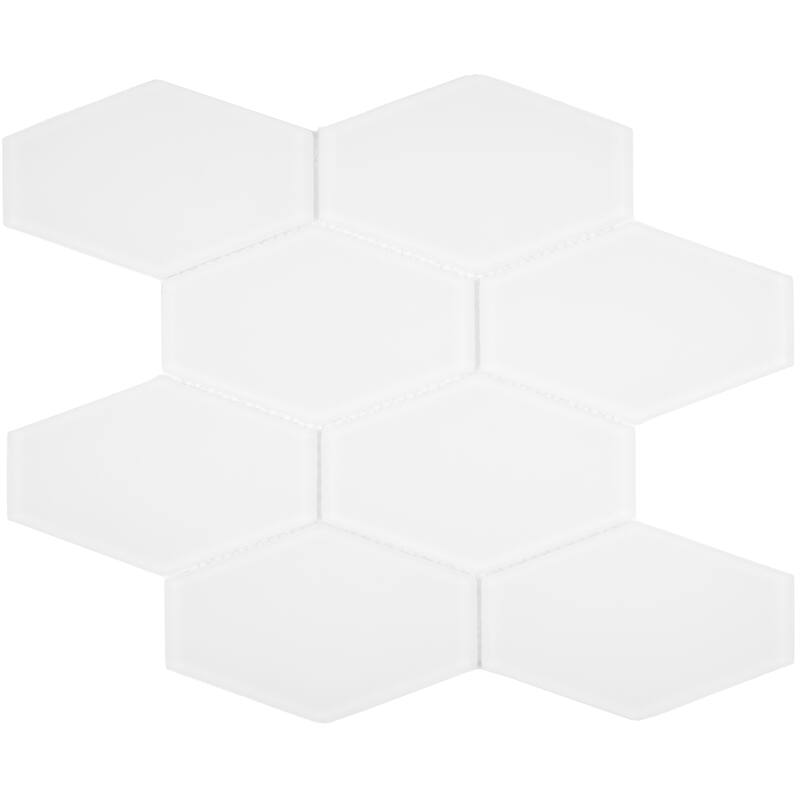 Long Hex 11 in. x 11 in. Glass Mesh-Mounted Mosaic Tile - Soft Ivory Matte - 3 in. x 4 in. tile sample