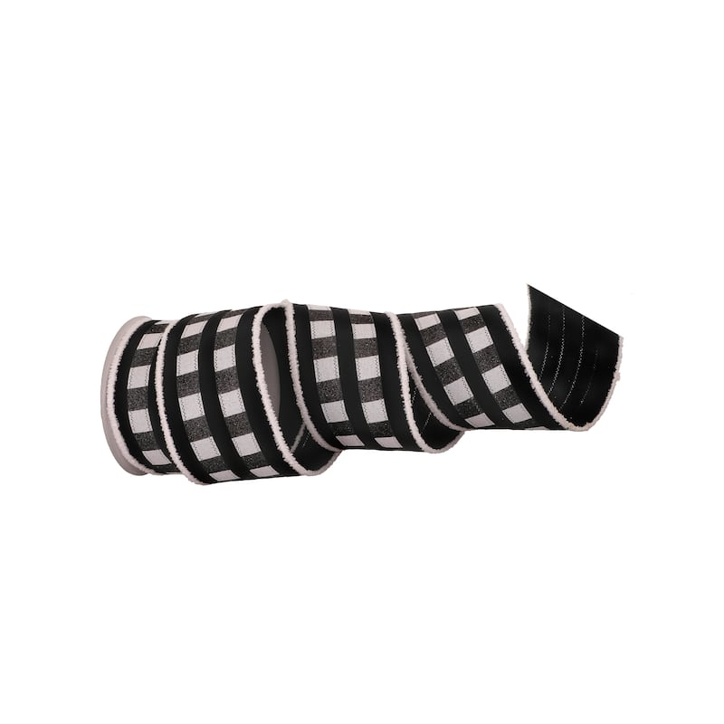 4"X10y Edge Check Stripe Velvet Ribbon - 4" x 10 Yards