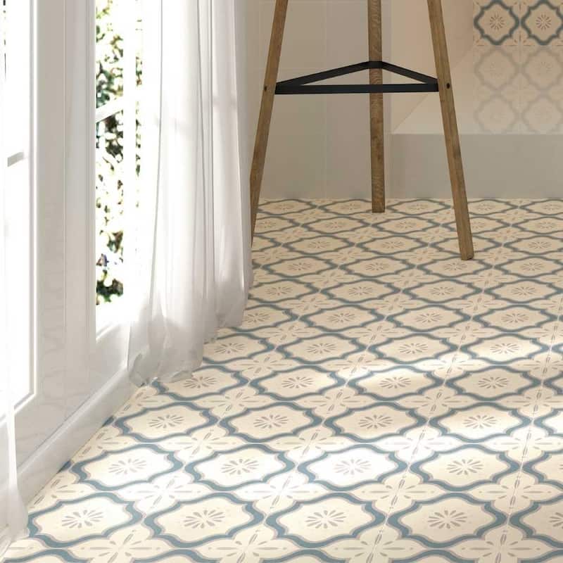 DaVinci Blue 7.9x7.9 Matte Porcelain Encaustic Tile - Floor, Wall, Backsplash - 8 x 8 Sample - Blue