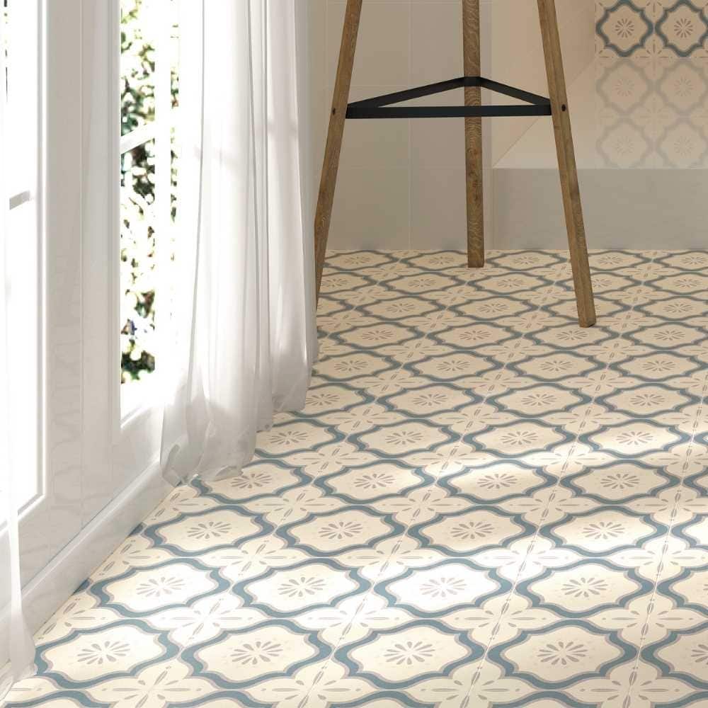DaVinci Blue 7.9x7.9 Matte Porcelain Encaustic Tile - Floor, Wall, Backsplash