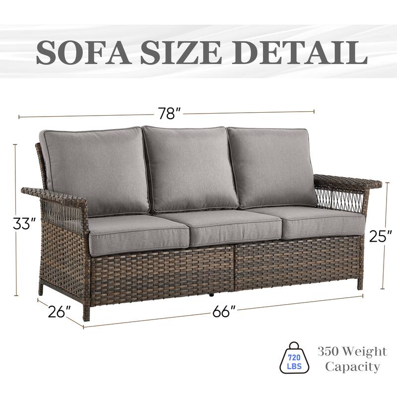 Gymojoy Premium Outdoor 3-Seat Rattan Sofa with Comfortable Cushions