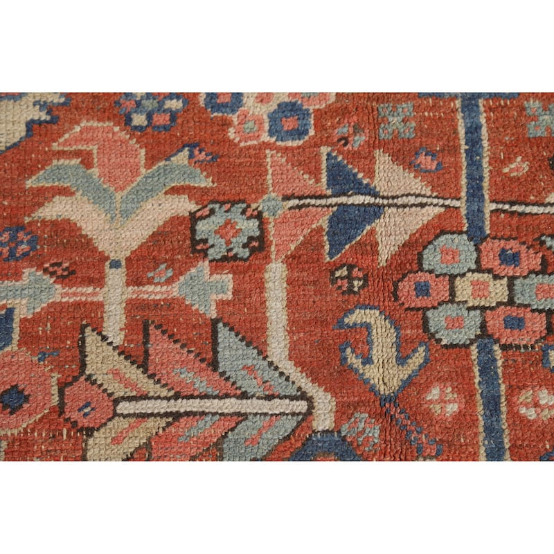 Hand Knotted Oriental 100% Wool Carpet Traditional Geometric Oranges & Rust Heriz (serapi) Area Rug - 11' 10'' X 9' 5''