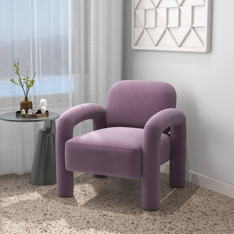 SEYNAR Mid-Century Modern Velvet Upholstered Accent Chair for Living Room - Purple