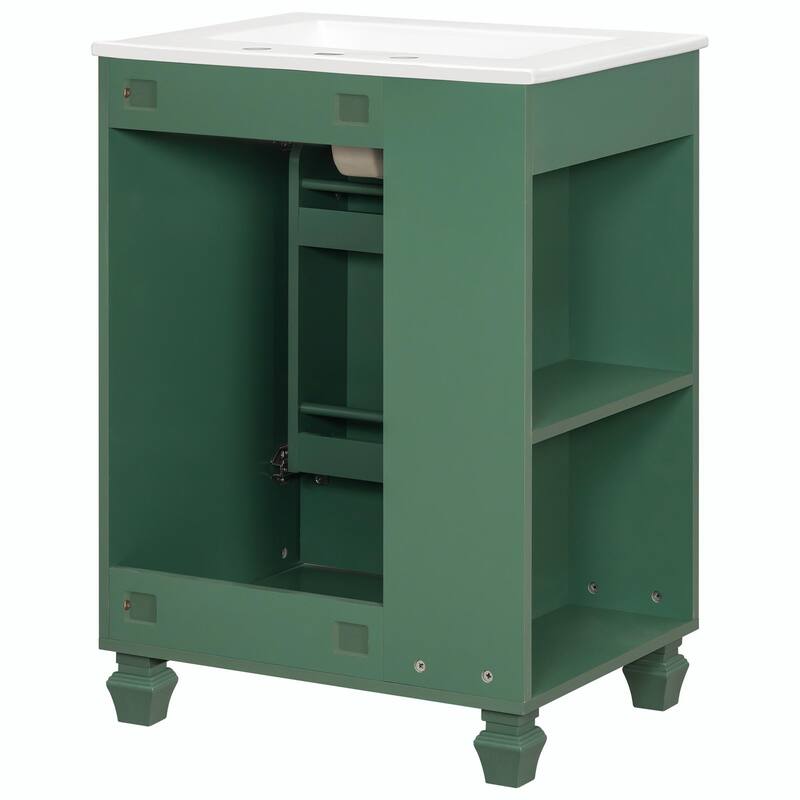 24" Bathroom Vanity with Sink, Bathroom Cabinet with Door Shelf, Side Open Storage, Solid Wood Frame