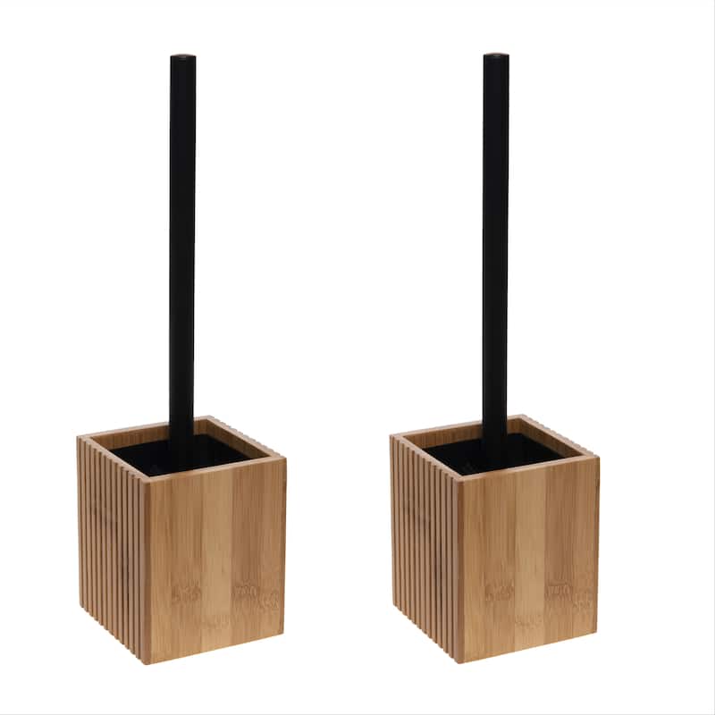 Bath Bliss 2 Pack Small Square Oslo Bamboo Toilet Bowl Brush - Set