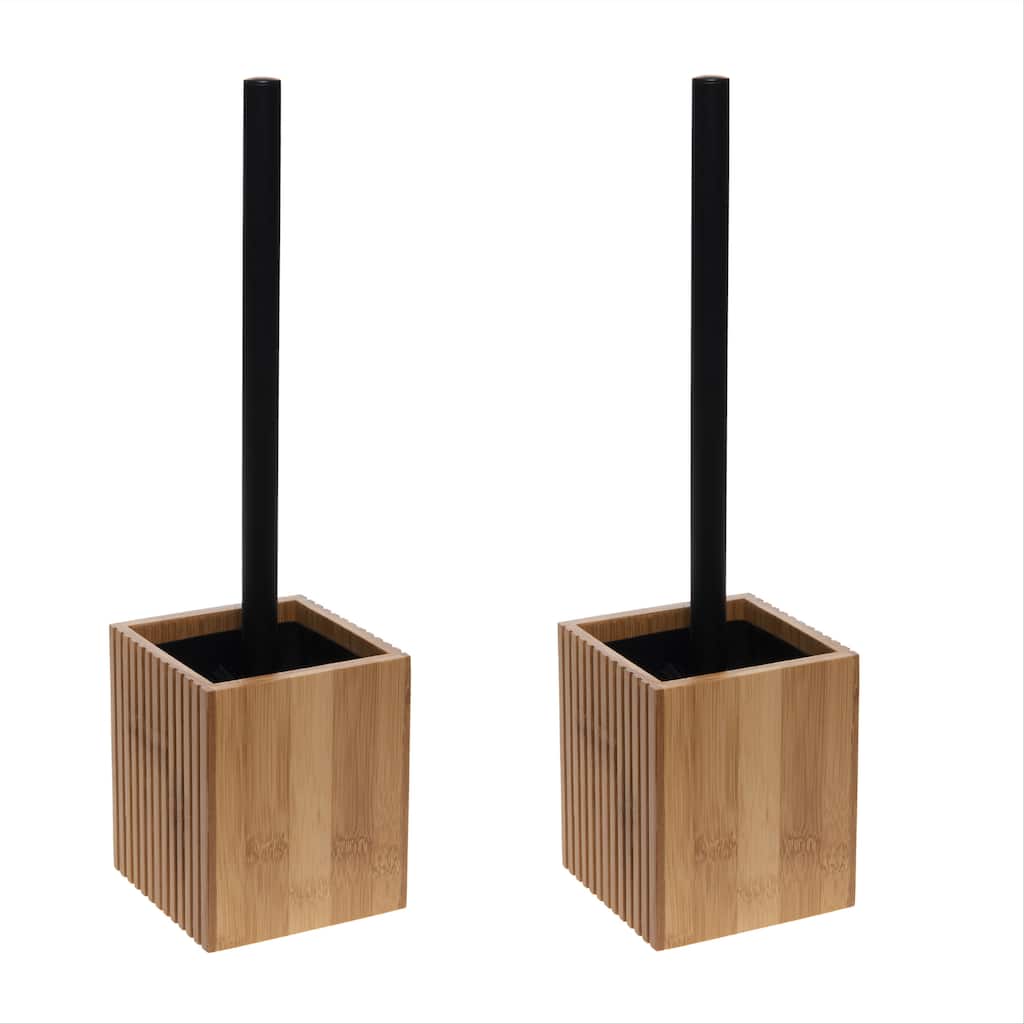 Bath Bliss 2 Pack Small Square Oslo Bamboo Toilet Bowl Brush - Set