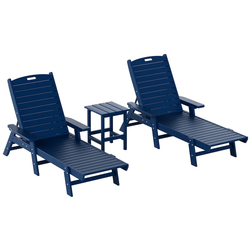 Laguna Hdpe All Weather Outdoor Patio Pool Reclining Chaise Lounges With Square Side Table (3-Piece Set)