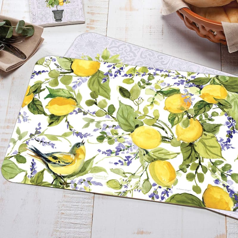 Reversible Wipe Clean Plastic Placemats - Watercolor Lemons -Set of 4