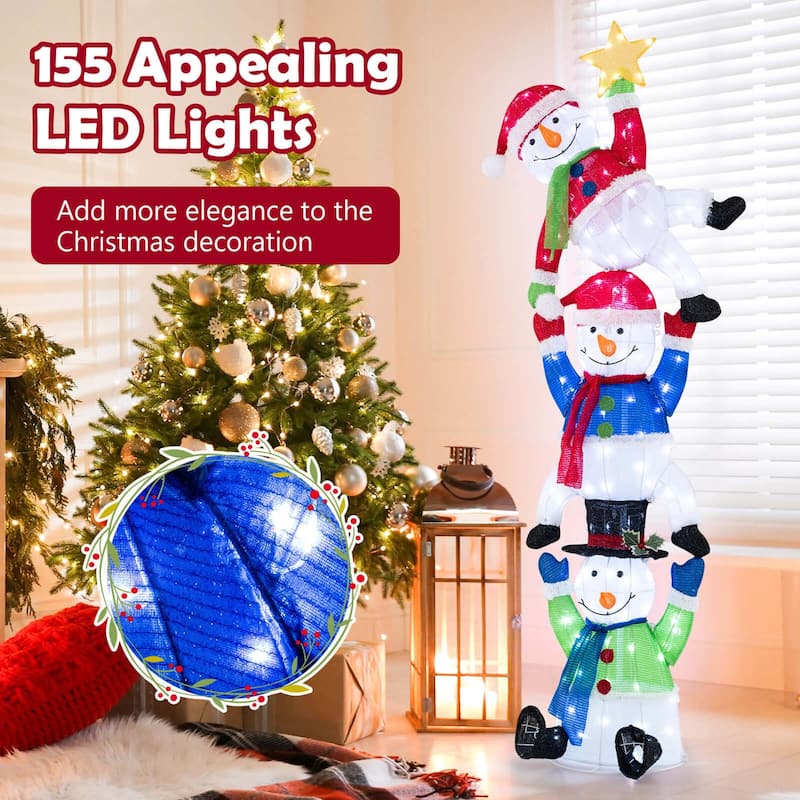 Costway 6 ft 3D Pre-Lit Christmas Stacked Snowman with 155 LED Lights - as pic shows - See Details